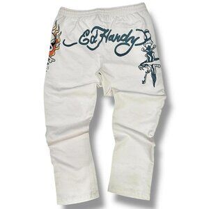 Ed Hardy White Multicolor Big Logo Tattoo Design Sweats XL